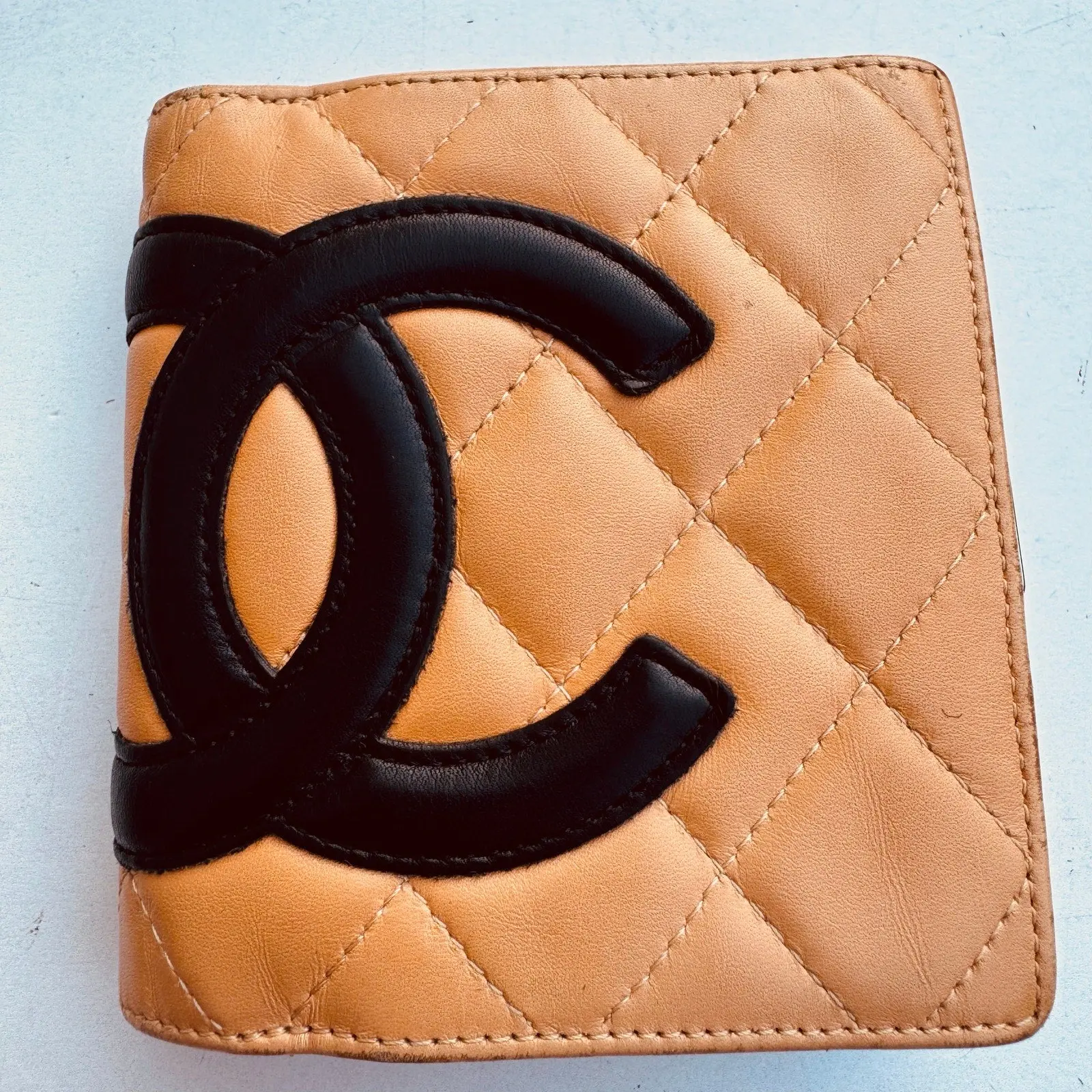 Pre-owned CHANEL FINAL SALE Small Leather Goods Calfskin Quilted Cambon Bi fold Wallet