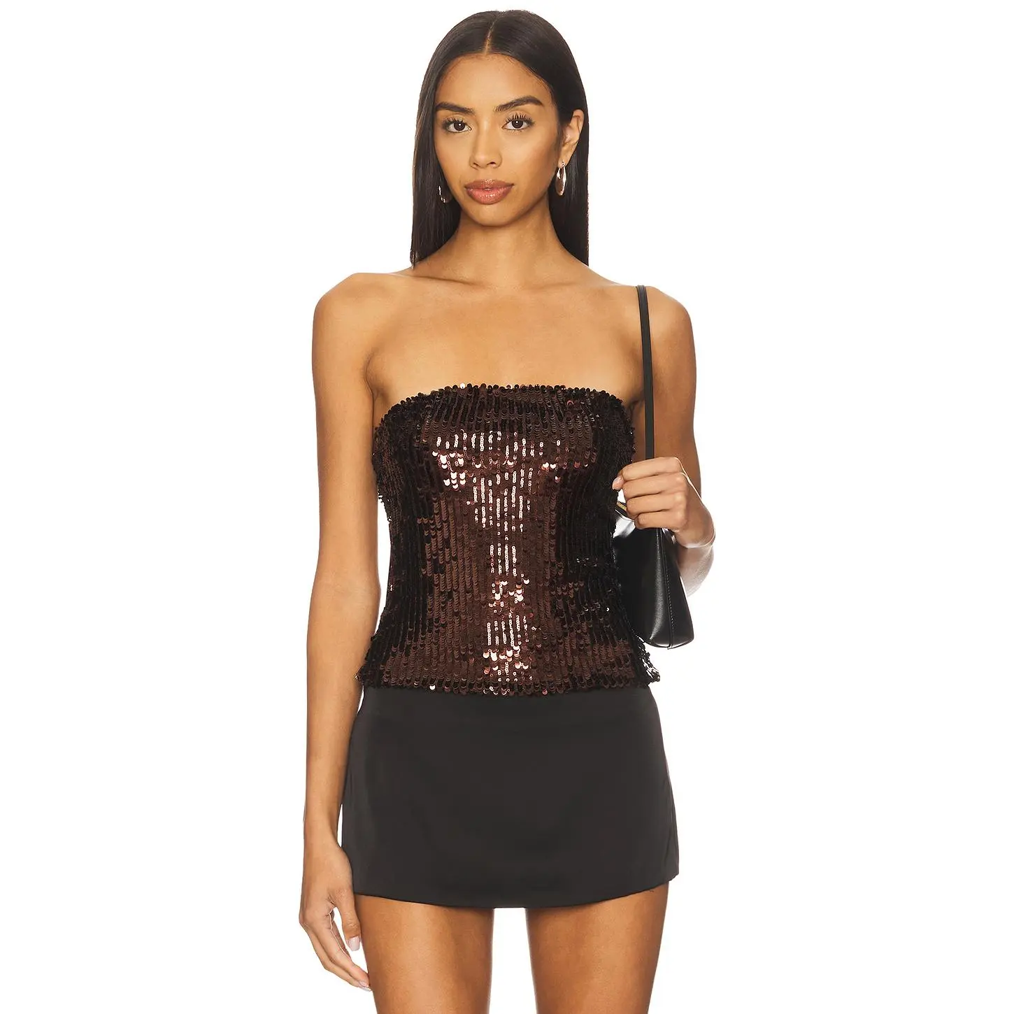Runaway The Label Anette Strapless Sequin Bustier in Chocolate