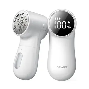 GAIATOP Rechargeable Fabric Shaver, 3-Speed Lint Remover with Cute Digital Screen, 6-Leaf Stainless Steel Blades & Large Storage ,Electric Sweater Defuzzer for Clothes, Furniture, Bedding, White (1 Pack)