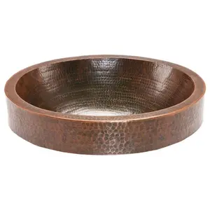 Oval Skirted Vessel Hammered Copper Sink