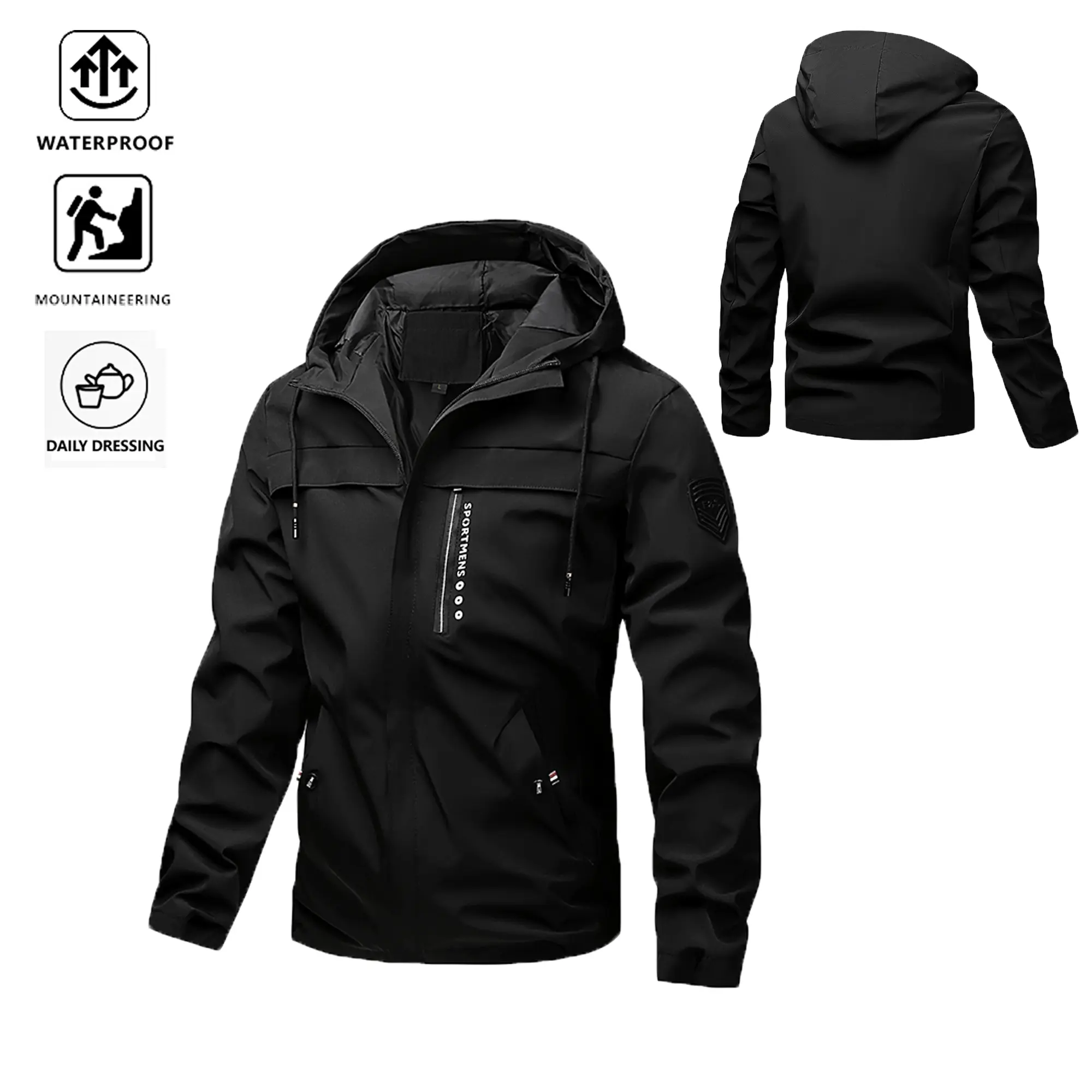 Men’s Hooded Waterproof Hardshell Jacket — Outdoor Hiking Windproof Functional Outerwear for Daily Commuting & Casual Wear backtoschoolshopping