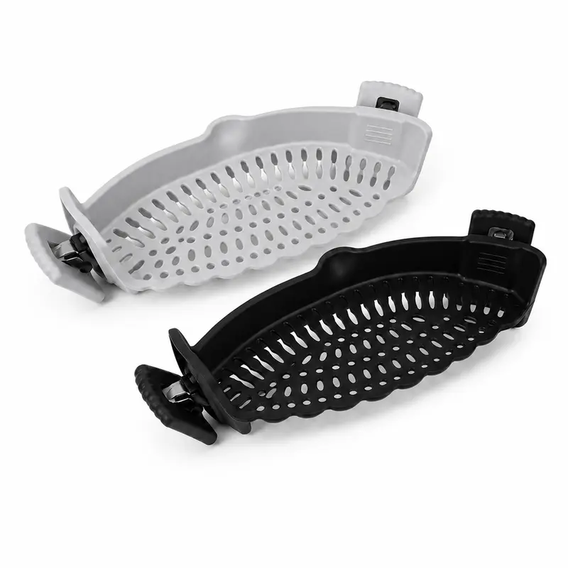 AISOON Silicone Clip-On Strainer - Compact Kitchen Utensils Gadget, Kitchen Accessories with Dense Slots, Flexible Collapsible Sieve Colander for Pots/Pans, Quick Draining, Durable Leakproof Heat Resistant, Space Saving Easy Storage Dishwasher Safe