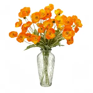 VIKINGS PANDA 12pcs Poppy Flowers Artificial real touch with Stems Leaves  23" Faux Silk Poppies Flowers Bouquet for Indoor Home Decor Wedding Centrepieces long stem artificial flowers for tall vase