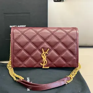Pre-owned Yves Saint Laurent YSL Saint Laurent Burgundy Quilted Chain Shoulder Bag | Vintage Inspired Luxury Evening Bag WWL HD