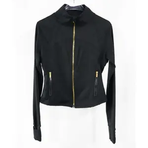 JH  Women's Yoga Collar Cropped Jacket - Gold Zipper Cardigan with Thumb Holes. Quick-Dry, High Elasticity for Running & Yoga Sessions