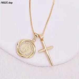This delicate women’s necklace is decorated with Virgin Mary and cross charm, inlaid with bright zircon stones. It blends classic religious style and trendy design, elegant and versatile for daily wearing.
