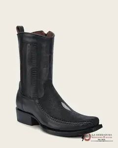 CUADRA CU783 SHORT BOOT MANTARRAYA BLACK LASER & WOVEN NARROW SQUARE TOE CU783
