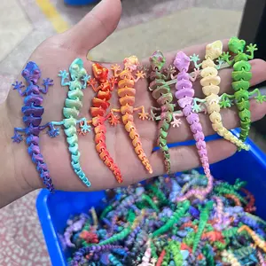 Assorted Color 30/60pcs 3D Printed Movable Gecko Animal Figurines, PLA Material 3.54 Inch Party Gift Bundle for Birthday Favors, Classroom Rewards, Carnival Prizes, Halloween Decor – Unique Home Decor Figurine Set