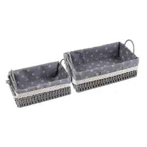 REGALWOVEN 2 Packs Wicker Basket, Basket for Organizing, Storage Basket with Handles, Storage Cube for Bedroom, Shelves 10.2*7.1*3.5in/11.8*8.3*3.7in, Gray