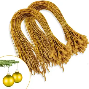 200pcs Christmas Ornaments String Hanger Gold Precut Ribbon Hook for Christmas Tree Decorations with Snap Fastener