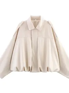 Women's Fall Winter New Velvet Texture Turn-Down Collar Pilot Loose Jacket Coat, Stylish Outerwear for Casual & Formal Wear Womenswear Tops