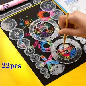 22pcs/set, Multifunctional Ruler, Transparent Magic Template to Create Stunning Spiral Diagrams, Draw Various Patterns You Want, Multifunctional Geometric Drawing Ruler, Magical Drawing Set