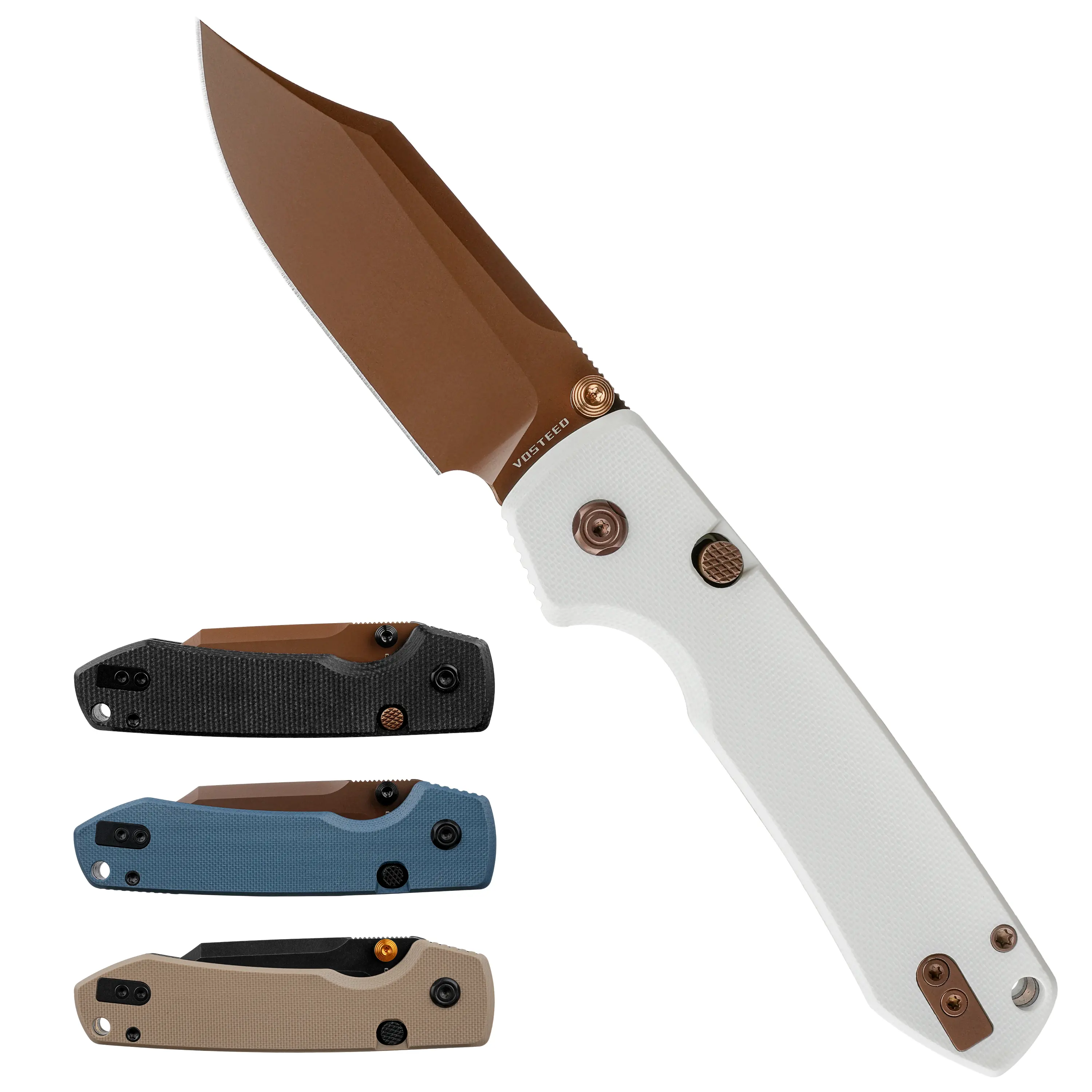Vosteed Raccoon 2.0 Bowie Top Liner Lock Knife with 3.25" 14C28N Blade, G10/Micarta Handle, Thumb Stud & Reversible | Stainless Steel Clip – Everyday Carry Gift for Men & Dad