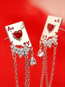 Hip Hop Punk Poker Ace Earrings, Durable Alloy Material, Long Chain Fringe Ear Cuffs for Women, Trendy Punk Party Street Style Jewelry, Fashionable Accessory