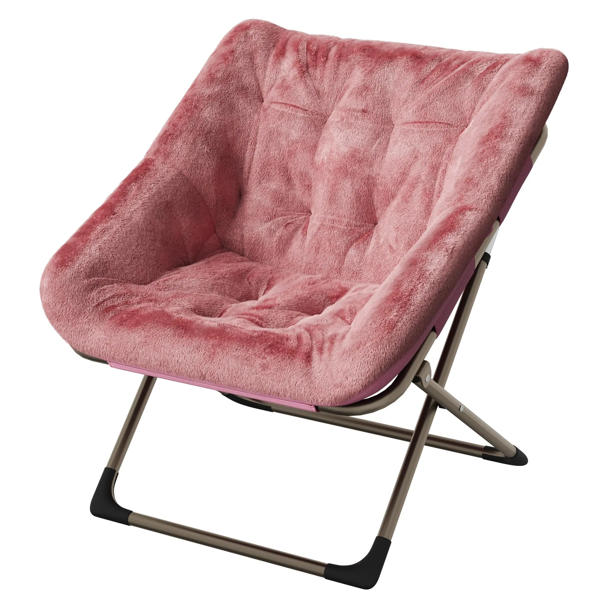 Garvee Folding Moon Chair for Adults, Comfortable Lounge Chair with Steel Frame and Soft Synthetic Hair, No Assembly Needed, Ideal for Living Room, Bedroom, or Apartment, Pink