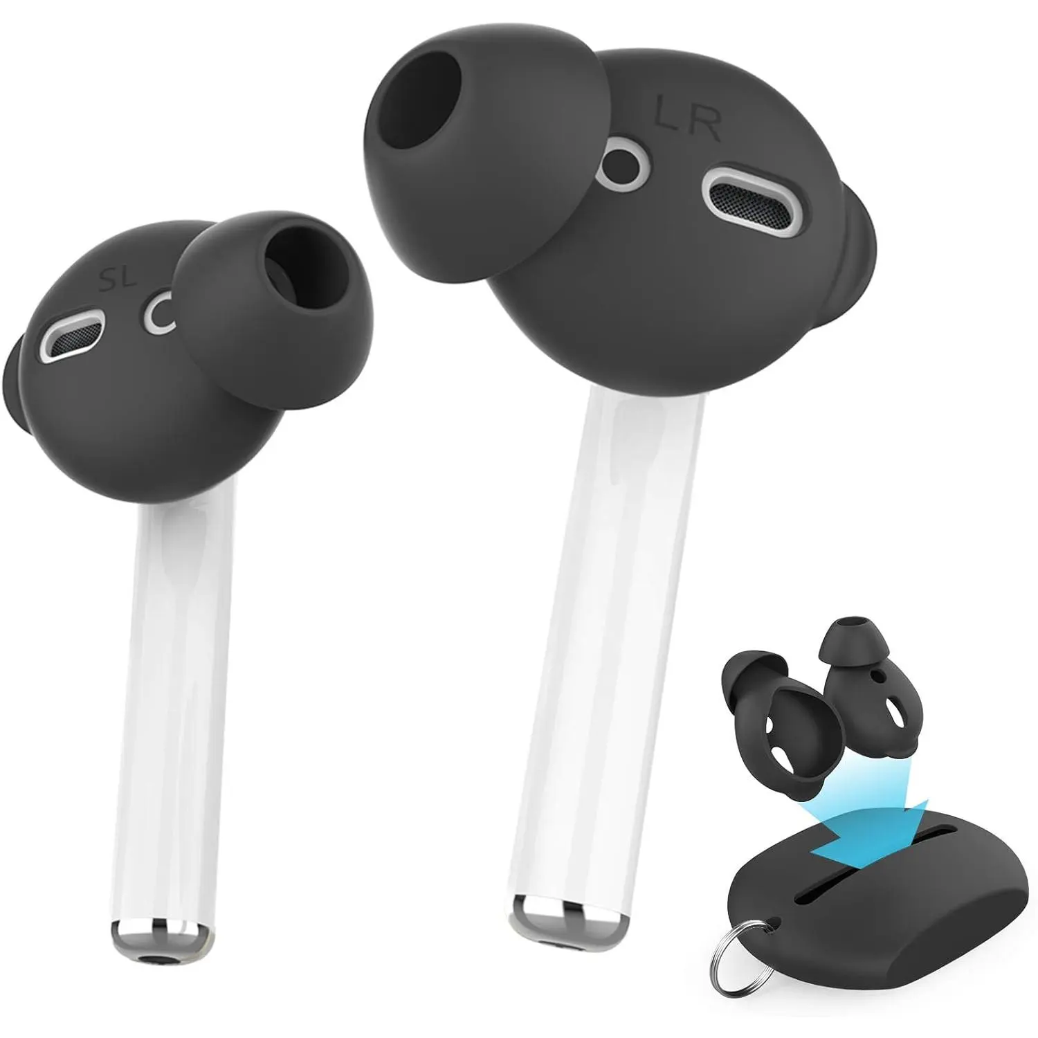 4 Pairs AirPods Ear Tips  Earbuds Cover Compatible with  AirPods (2 Pair Large & 2 Pairs Small, Black)