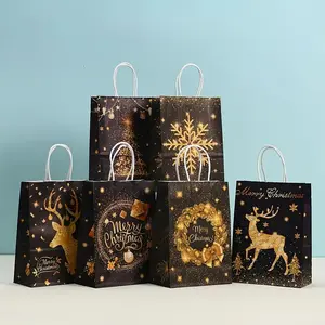 Elegant Christmas Gift Bags Bulk Pack, Traditional Holiday Character Design, Durable Paper Totes for Shopping, Wrapping & Parties