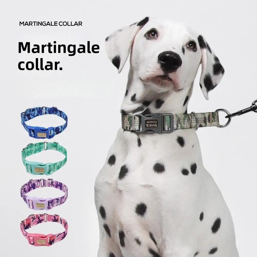 Personalized Martingale Dog Collar With Reflective Stitched Thread, Double Loop Adjustable Nylon Collar, Custom Engraved ID Anti-Lost Anti-Pull Safe Collar Multi Color Matching High Visibility  Collar For Small Medium Large Dogs Daily Walking Pet Supplies