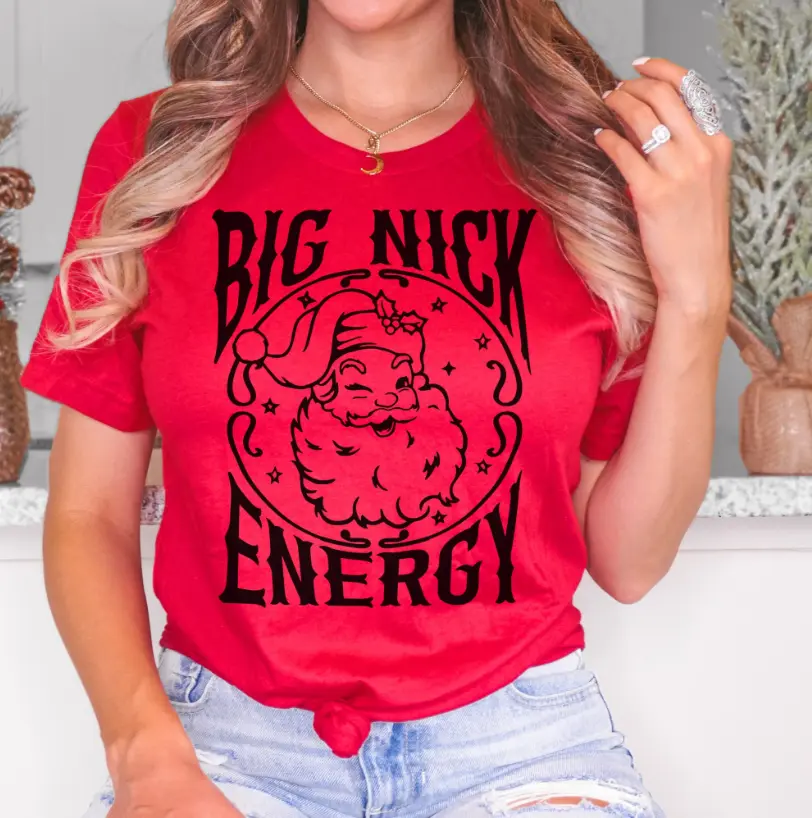 Big Nick Energy Shirt  T-Shirt Big Nick Energy Tshirt Retro Santa Tee Vintage Christmas Tee Big Nick Tee Casual Shortsleeve Graphic Menswear