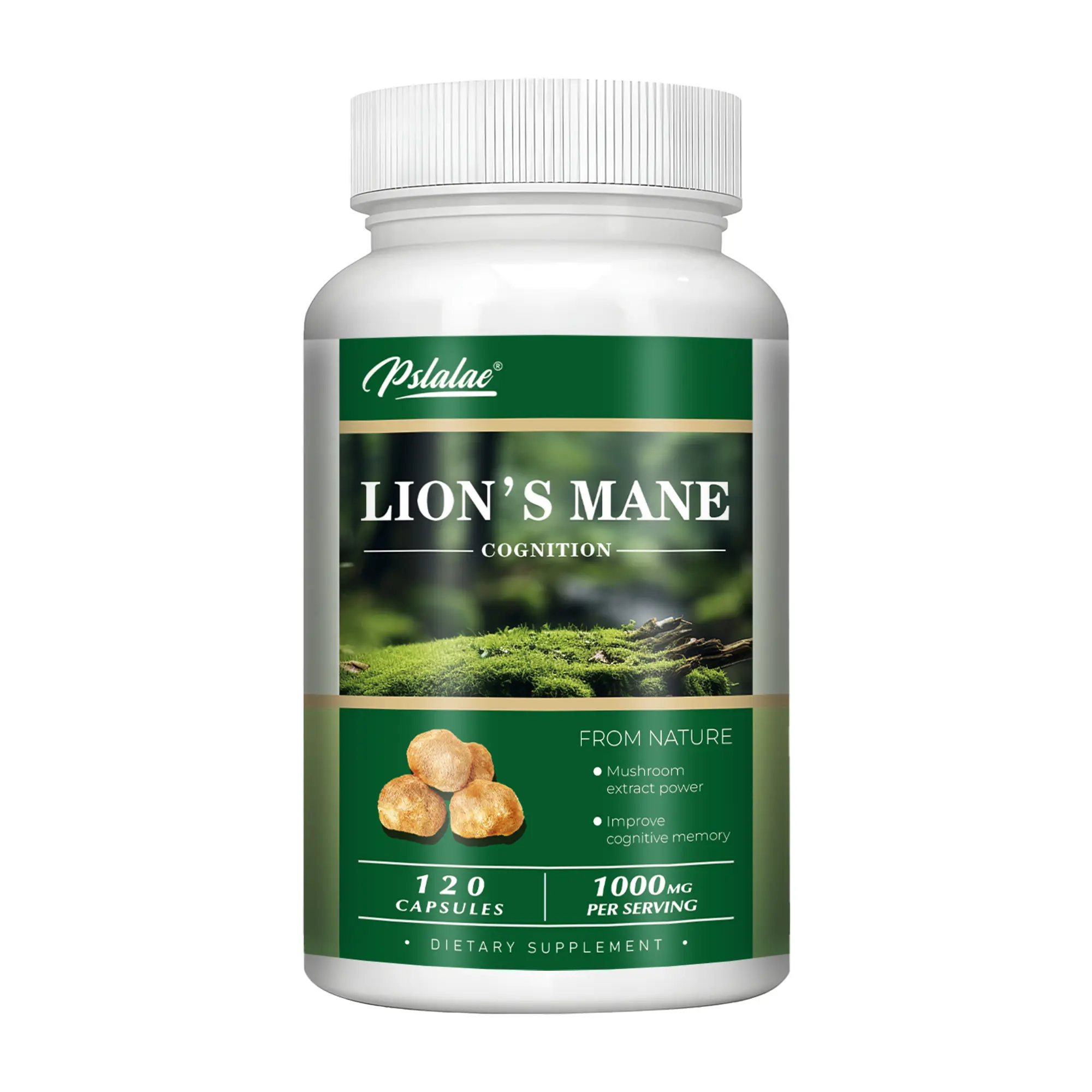 Pslalae Lion's Mane Mushroom Capsules - 1000mg Plant-Based Cognitive Function & Memory Support Dietary Supplement (60-Count or 120-Count Bottles)