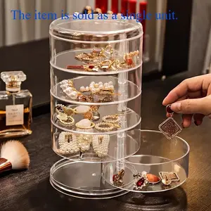 1pc Large-Capacity 5-Layer Jewelry Box with Transparent Rotating Design and Dust-Proof Lid - Perfect for Organizing Hair Accessories, Bangles, Necklaces, Earrings, Rings, and Watches, Bead Storage