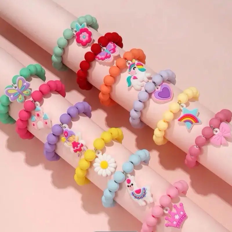 6-Piece Toddler Bracelet Set, Vibrant Plastic Beaded Jewelry with Colorful Charms, Cute Easy-Wear Elastic Design for Kids, Toddlers, Playful, Beads, Quick Slipon, Elastic Fit Stays Comfy For Play