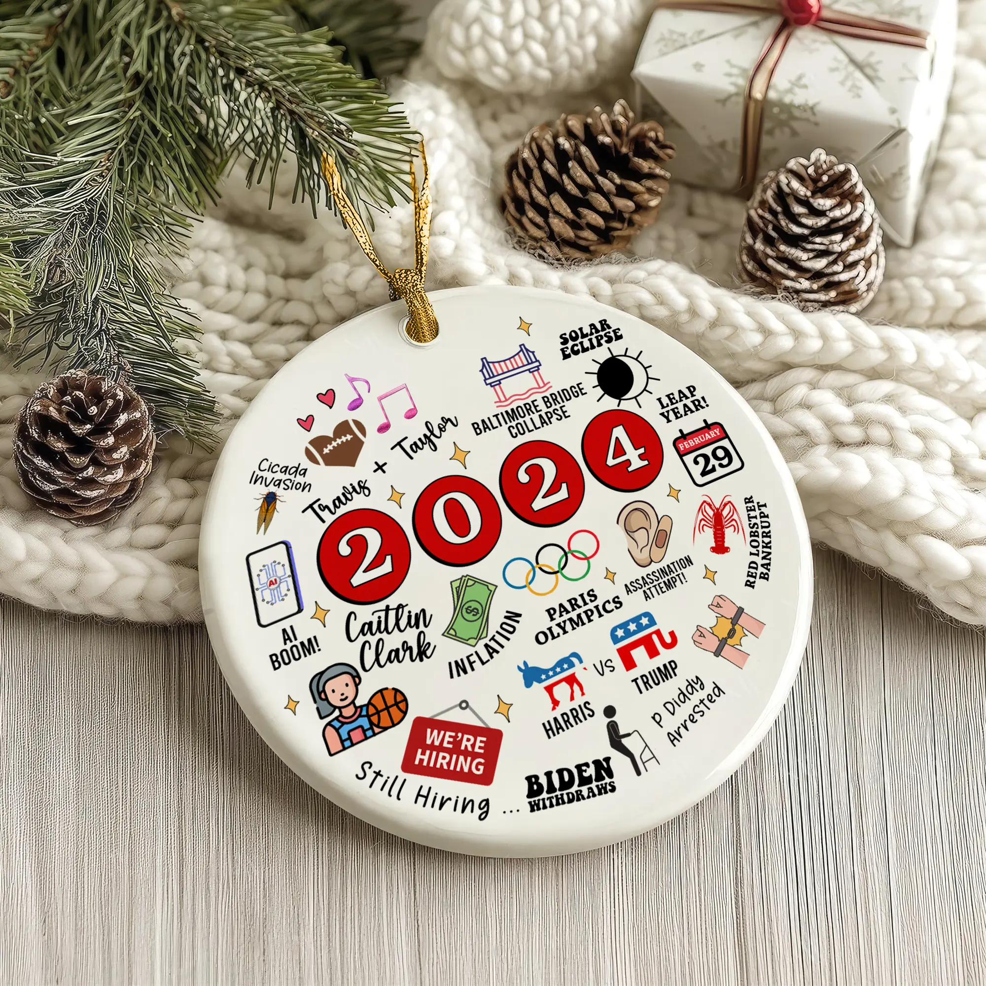 2024 Christmas Ornament, 2024 Year in Review Trump Ornament, Major Notable Events Ornament, Funny Cute Year to Remember Commemorative