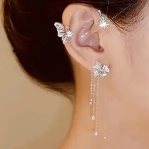 Trendy Butterfly Earrings for Women,Silver Golden Charm Cubic Zirconia Dainty No Piercing Wrap Butterfly,Gifts for Girls