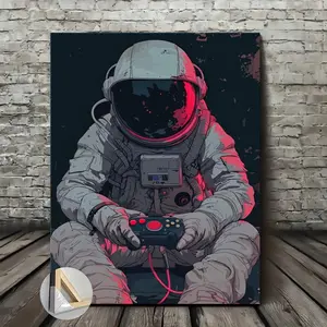 1pc Astronaut Gamer Canvas Print Poster with Wooden Frame - Artwork Very Suitable for Office Corridor Home Living Room Decoration