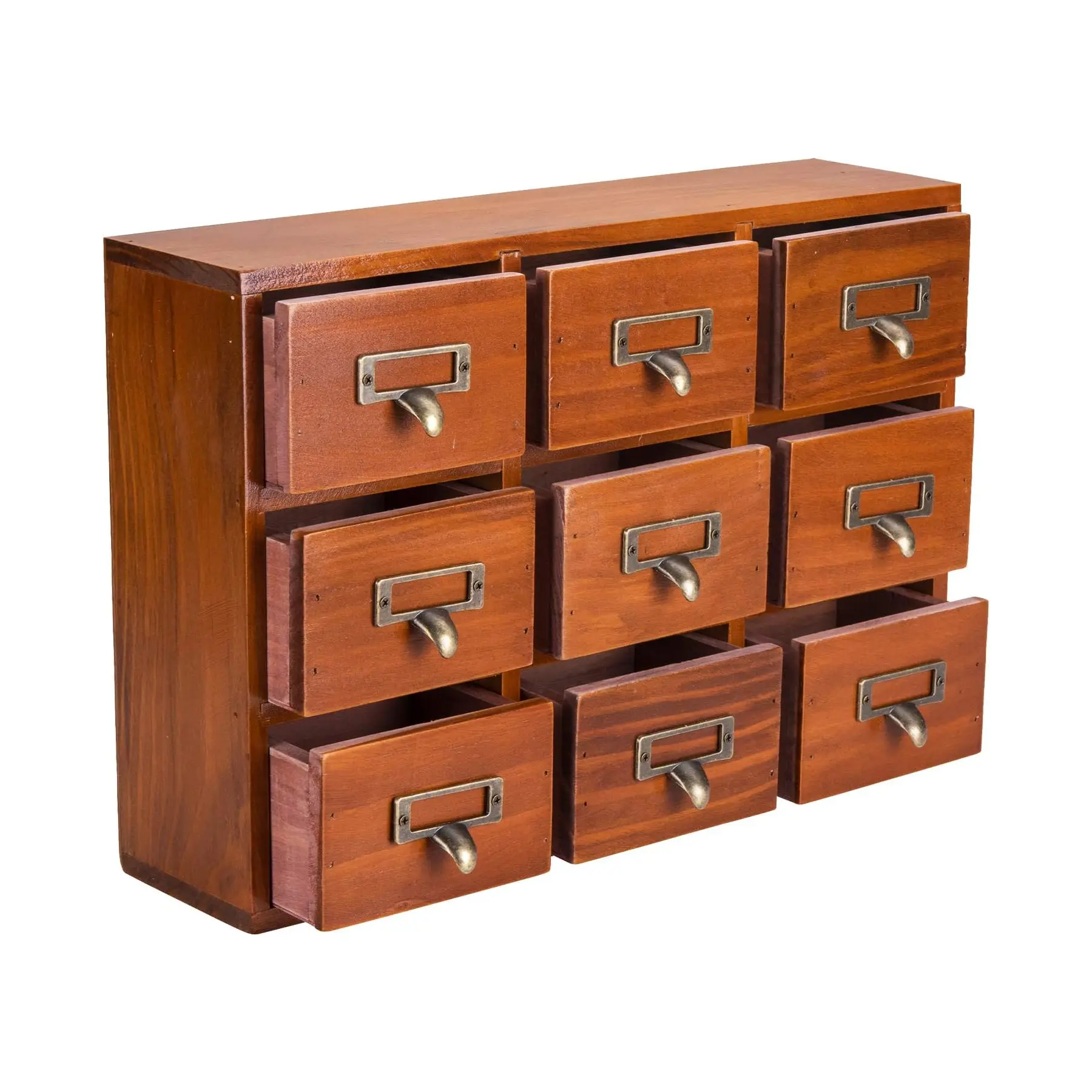 9-Drawer Vintage Wooden Card Catalog Apothecary Cabinet - Handcrafted Rustic Compact Furniture for Home Office & Bedroom Storage, Ideal for Makeup & Jewelry Organization, Functional