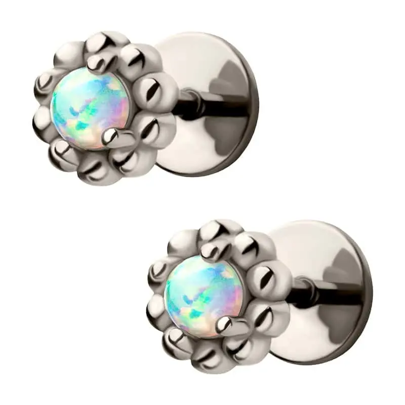 Comfy Earrings Vintage White Opal Earrings with 316L Surgical Grade Stainless Steel Posts 18 Gauge 6.0 mm Length Comfortable and Stylish Man-made Opal Studs