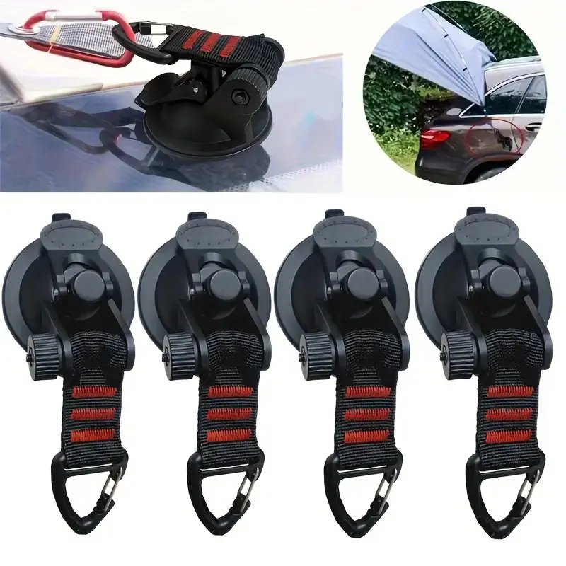 4pcs Upgraded Strong Suction Cups with 4 Clips and Mounting Hooks - Stroller Connectors for Camping Tarps, Outdoor Gear