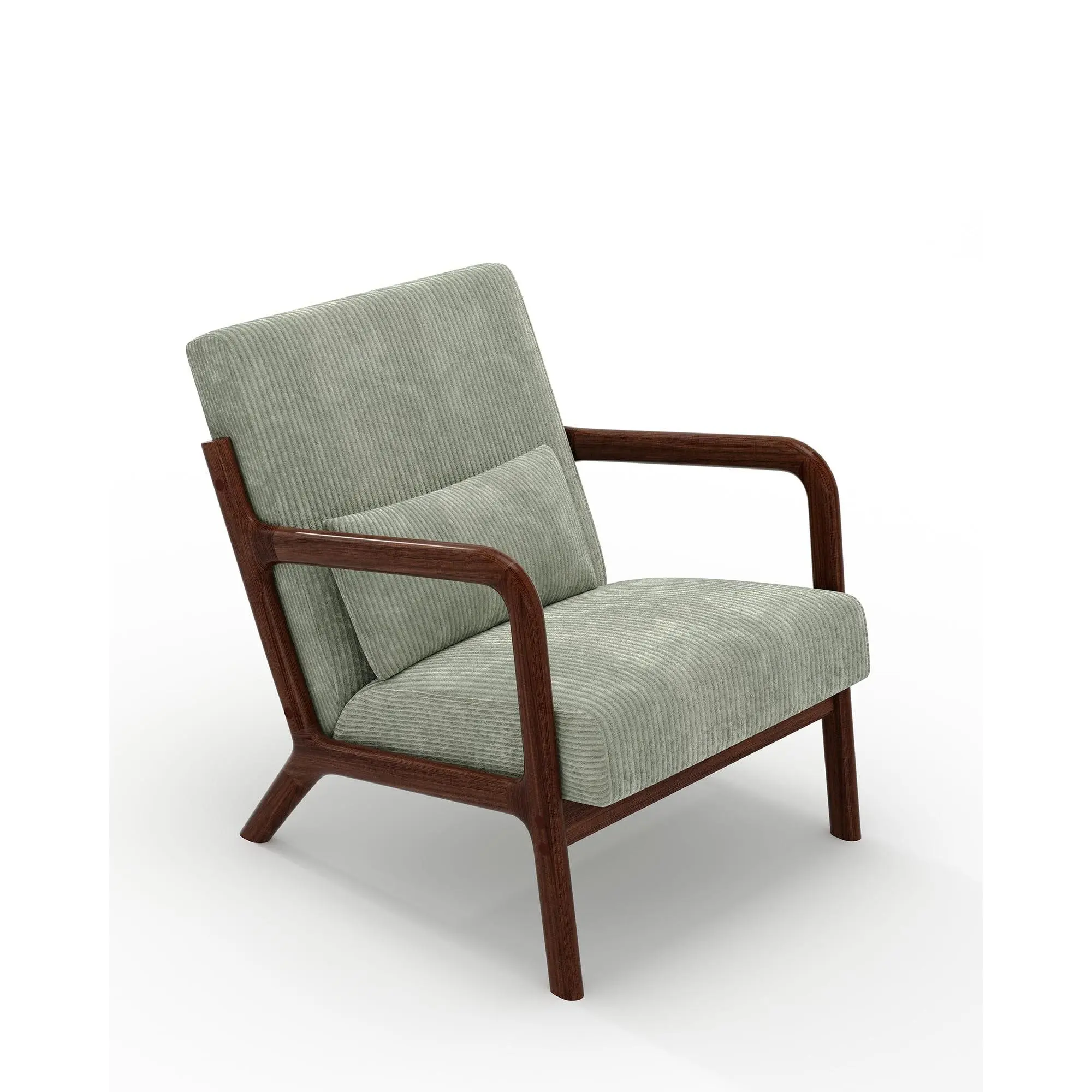 Gaomon Mid-Century Modern Wide-Wale Corduroy Armchair - Curved Fixed Arms, Ergonomic, Cozy, Tool-Free Assembly, Durable Wood Frame, Lumbar Pillow, 220lbs Capacity for 5'1"-6'1" Users, Living Room, Bedroom