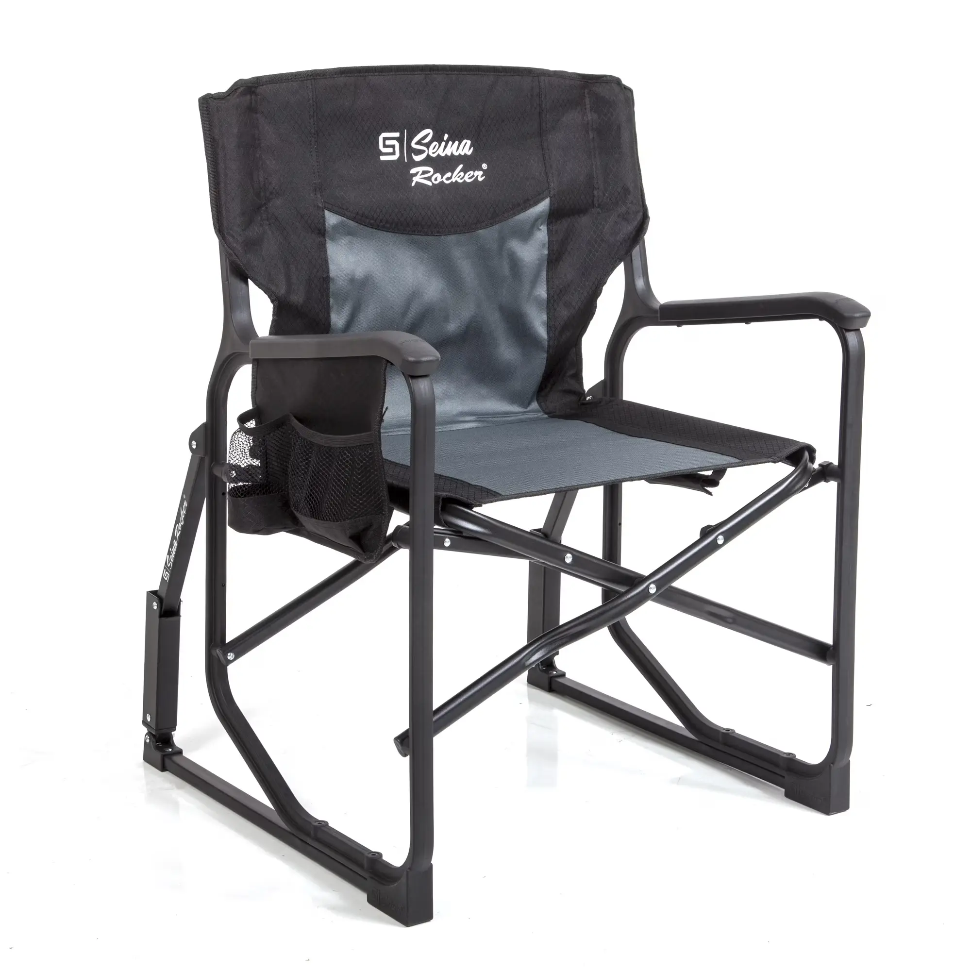 Foldable Outdoor Rocking Camping Chair with Cup Holder Side Pocket Portable Chair 300 lb Capacity