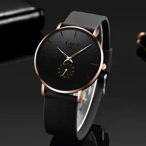 LIGE Men's Minimalist Quartz Watch, Silicone Strap, 30m Water-Resistant, Easy to Wear. Men's Round fashion round