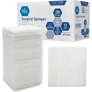 4”x 4” Gauze, 200 Surgical Sponges 12-ply Extra Absorbent | All-Gauze, Non-Sterile| Great for Wound Dressing, Prepping, Scrubbing & Cleaning| Essential First-Aid