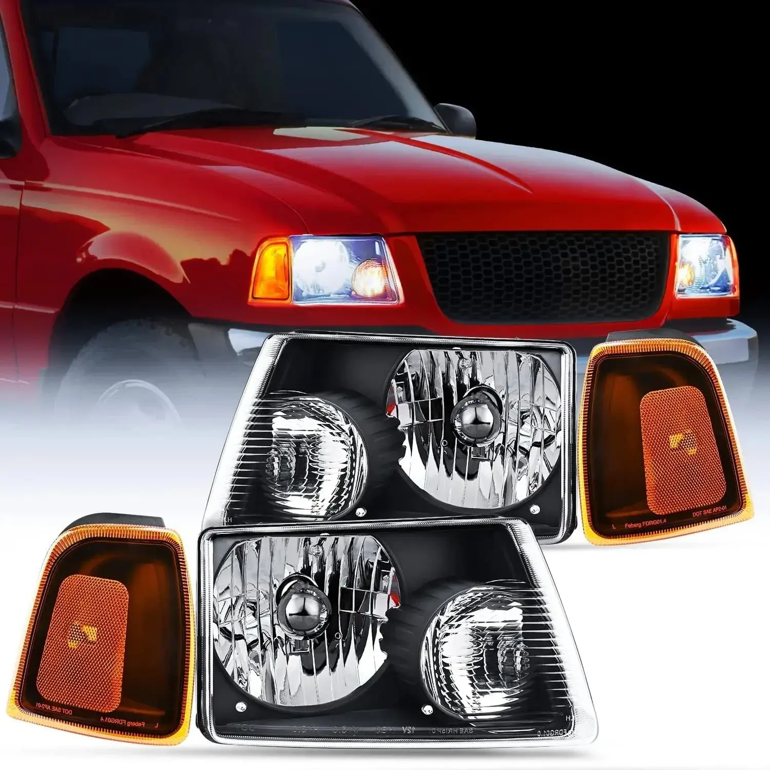 Nilight Driver's Side Headlight Assembly for 2001-2011 Ford Ranger - Black Case, Amber Reflector, 15-Mins Installation, DOT Compliant, 100% OE Standard, High Low Beam, Waterproof, Dustproof, Set Pair, OEM Part Number, Easy Exhaust, Boosts Night Safety