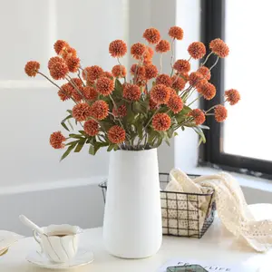 10pcs Artificial Flowers Faux Silk Pompon Mum,Silk Small Mini Chrysanthemum Ball with Stems for DIY Wedding Bouquets Centerpieces Vase Home Table Kitchen Decorations(Burnt Orange)