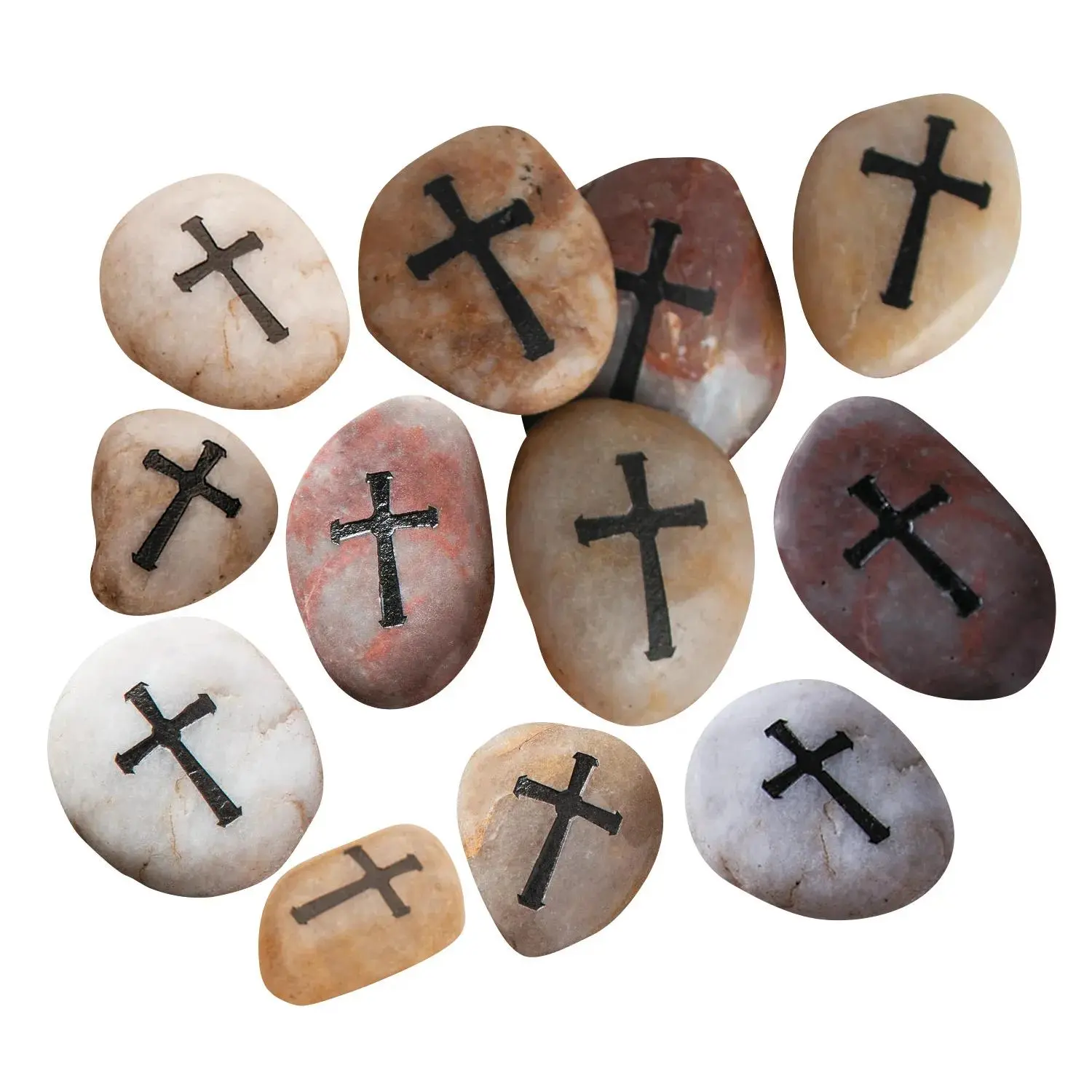 Elegant Cross Worry Stones - 12 Pc. | Natural Stone Faith Decor
