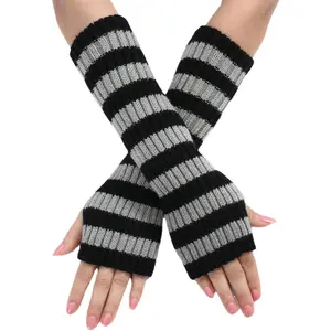 Y2k Striped Arm Warmers Long Fingerless Knitted Gloves Punk Gothic Alt Emo Scene Cool Winter Arm Sleeves Grunge Accessories