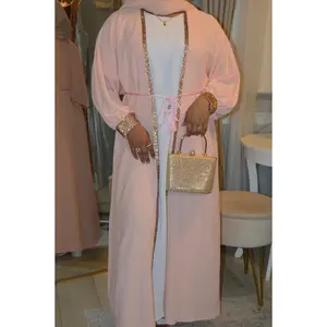 Cuffed Sleeve Open Abaya - Baby Pink