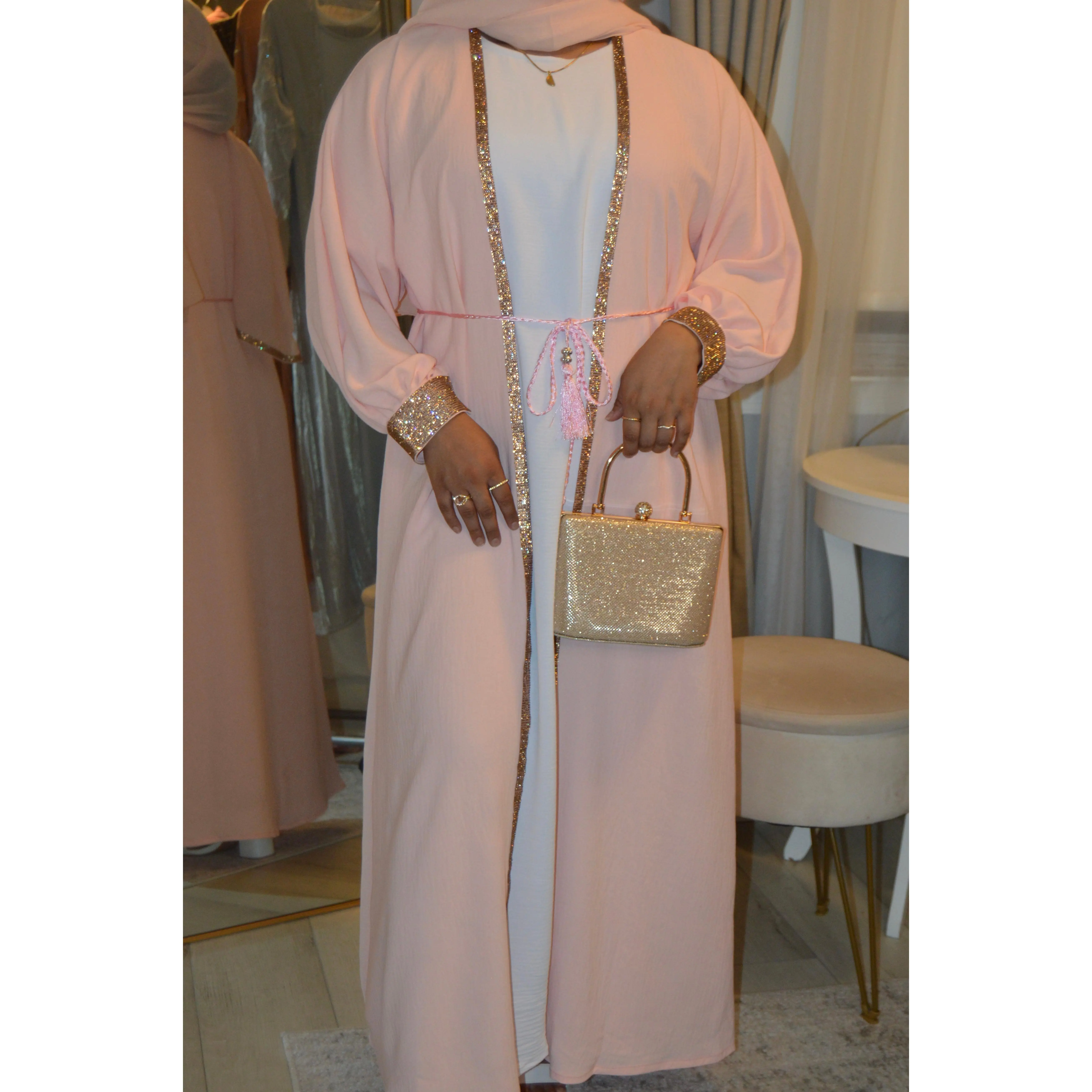 Cuffed Sleeve Open Abaya - Baby Pink