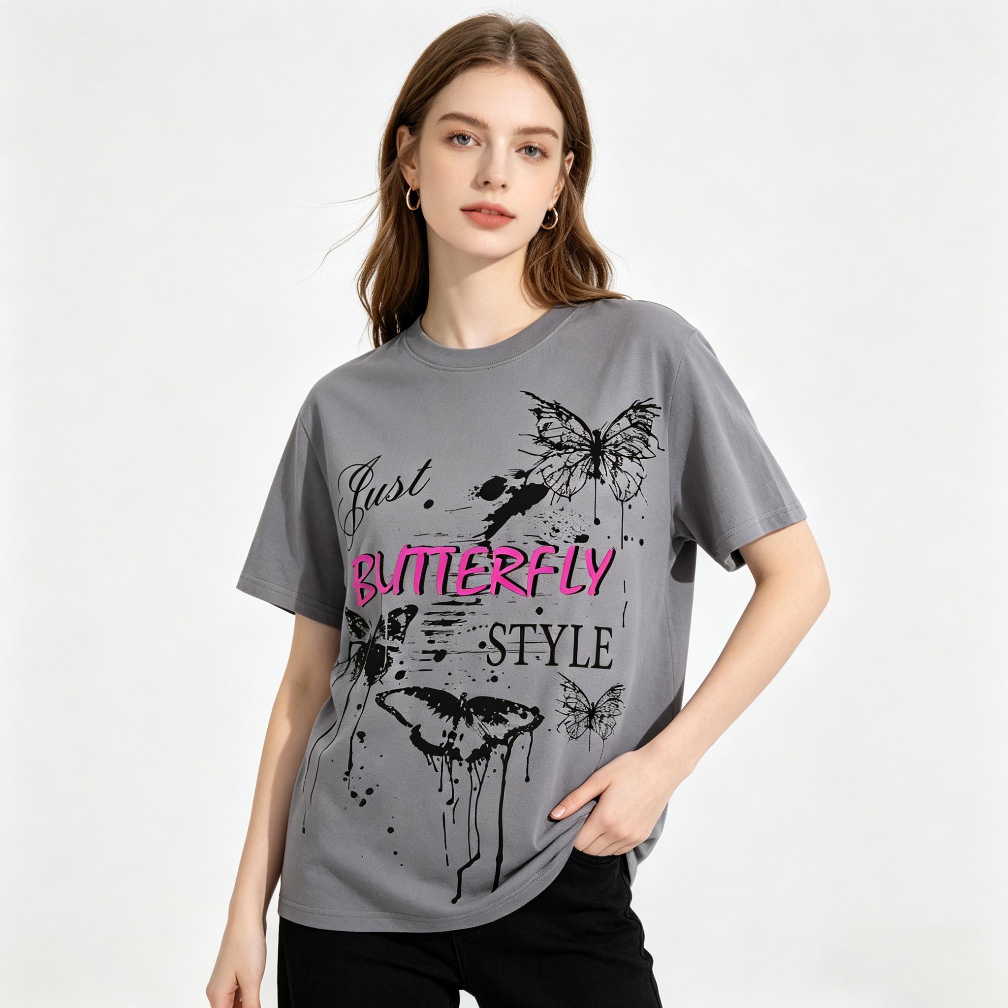 2026 NEW Butterfly Cotton Graphic Tee 100% Cotton Oversized Short Sleeve T Shirt for Men Women Nature Insect Print Casual Summer Top Soft Breathable Streetwear Everyday Essentials Gift for Butterfly Lovers Vacation Outfit