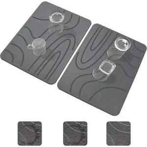 Stone Drying Mat for Counter,2 Pack 16''x12'' Quick Dish Drying Stone Mat,-sided Diatomaceous Earth Stone Drying Mat,No Moisture Residue, Stone Dish Drying Mat (Curved Stripes)