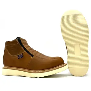 White Wolf Roofing Double Zipper Work Boot Wedge Goodyear Welt Sole Lightweight Anti-Fatigue WW-980 Crazy Tan Leather Footwear Comfort Closed Shoe boots for