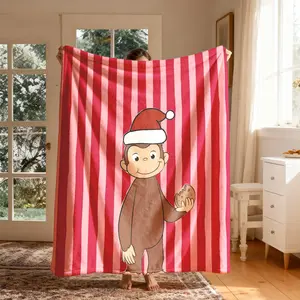 Christmas Curious George Flannel Blanket, Large Soft Lightweight Warm, Perfect for Bed Sofa Office Camping Travel, Winter Gift