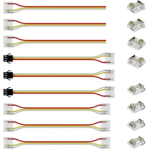 12mm 3-Pin Connectors for RGB  IC COB LED Strip Lights,Solderless Terminal Connection Kit,Dual-End Extension,Strip to Male Plug,Gapless,Strip to Wire Connectors,24V 12V 5V LED Light Strips