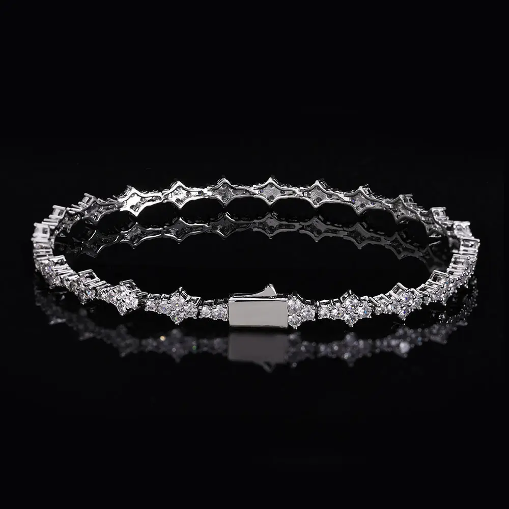 6.5mm Cross Tennis Bracelet for Men Women, 14K White & Yellow Gold Plated with 5A Cubic Zirconia – Classic Hip Hop Jewelry, Perfect Gift for Birthday Anniversary Christmas