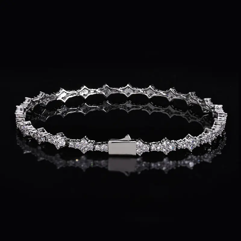 6.5mm Tennis Bracelet for Men Women, Iced Out 14K Gold Plated with 5A Cubic Zirconia – Classic Hip Hop Jewelry, Four Leaf Clover Design, Perfect Gift for Birthday Anniversary Christmas