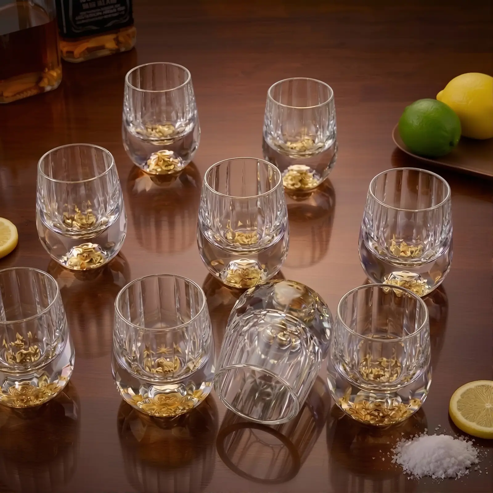 24K Gold Flake Lead-Free Crystal Shot Glasses Set, Diamond Faceted Small Whiskey Shot Tumbler 1.7oz, Premium Gift Box for Bar Party Gift